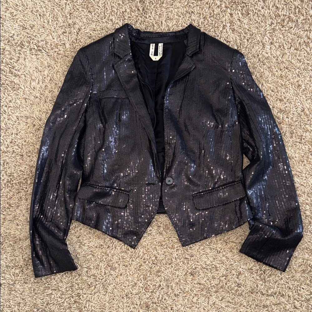 Free People Black Sequin Blazer Jacket